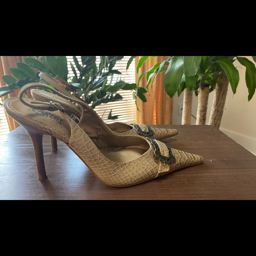 Snake skin pointed toe heels